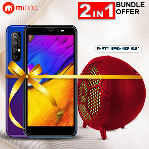 MiOne Q10 Mobile, 8GB Rom, 2GB Ram, Dual Sim, 5.5 inch Display, 2800 mAh Battery, With Free Portable 6.5 Party Speaker. Q10SP