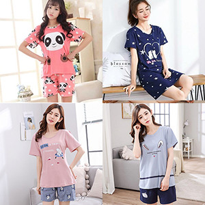 Mickie Women Cartoon Printed Short Sleeve T Shirt and Shorts Sleepwear Cute Ladies Summer Nightwear Homewear