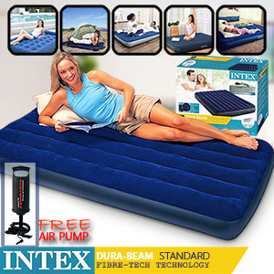 NTEX ZX-64731 (76 x 191 x 25CM) DURA-BEAM Standard Fiber-Tech 25CM Downy Inflatable Flocked Single Air Bed Air Mattress - INTEX
