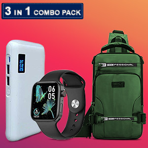3 In 1 Combo Pack, 1 Multifunction Chest Backpack Shoulder Bag, 1 Intelligent Power Bank 10000mAH, 1 S17s Series 7 Smart Watch3CMP