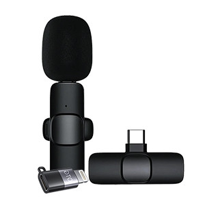 K8 Wireless Coller Microphone Portable Mini Mic for Live Broadcast 2 in 1 for Android and IPhone with Type C and Lightning Connector
