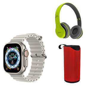3 in 1 Bundle ,Series 8 Ultra Smart Watch,P47 5.0 Wireless Headphone, Noise Reduction Technology DPS Digital Signal process ,TG113 Portable Bluetooth Speaker