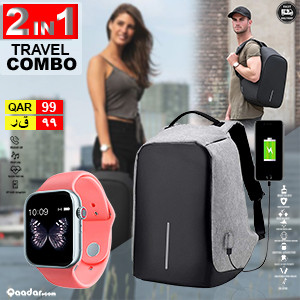 2in1 Travel Combo, Anti Theft Backpack Travel bag and Z33 Heart Rate Smart Watch. 2in1TC