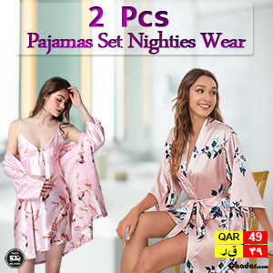 2 Pcs Pajama Set V Neck Nighties Wear. PJMSET