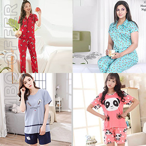 4 in 1 Nightwear Combo, 2 set Capri Pajamas Womens Button Down Short Sleeve Lounge Sets Sleepwear Notch Collar Top &  2 set, Mickie Women Cartoon Printed Short Sleeve T Shirt and Shorts Sleepwear C